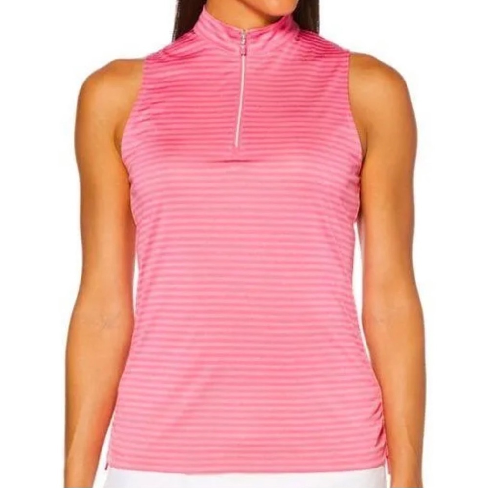 PGA TOUR APPAREL ~ Pink Sleeveless Tonal
Stripe Mock Collar Top ~ Size Small